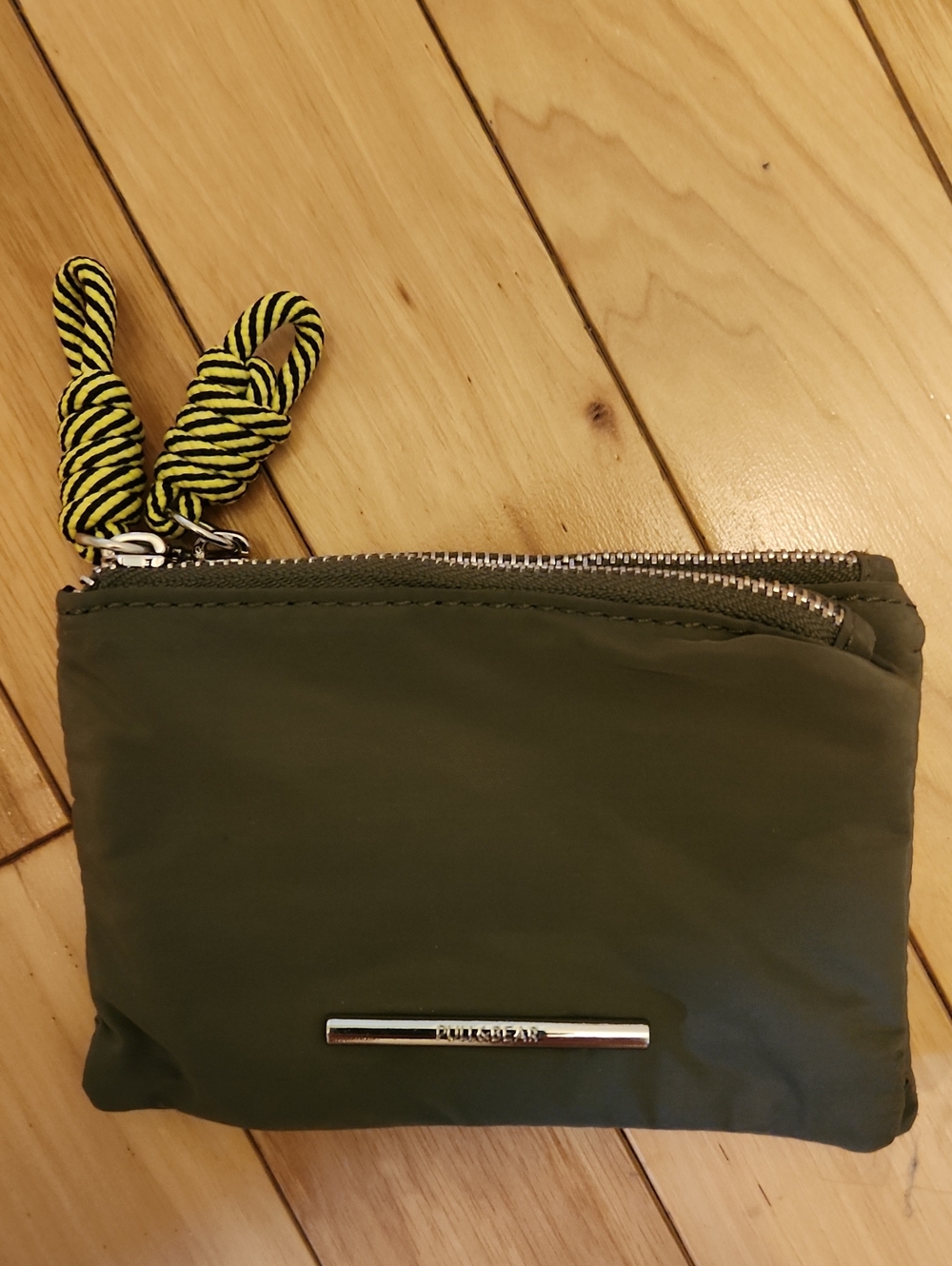 Olive Green Zip Pouch with Rope Pulls